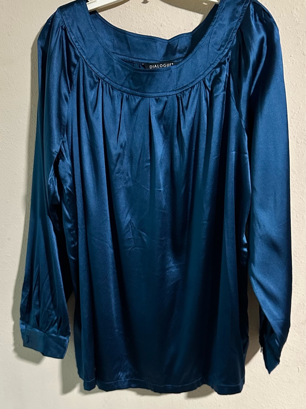 Dialogue Teal Silk Blend Long-Sleeve Blouse